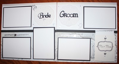 Wedding scrapbook pages 2 each 12 x 12 handmade photo ready ''Bride Groom''