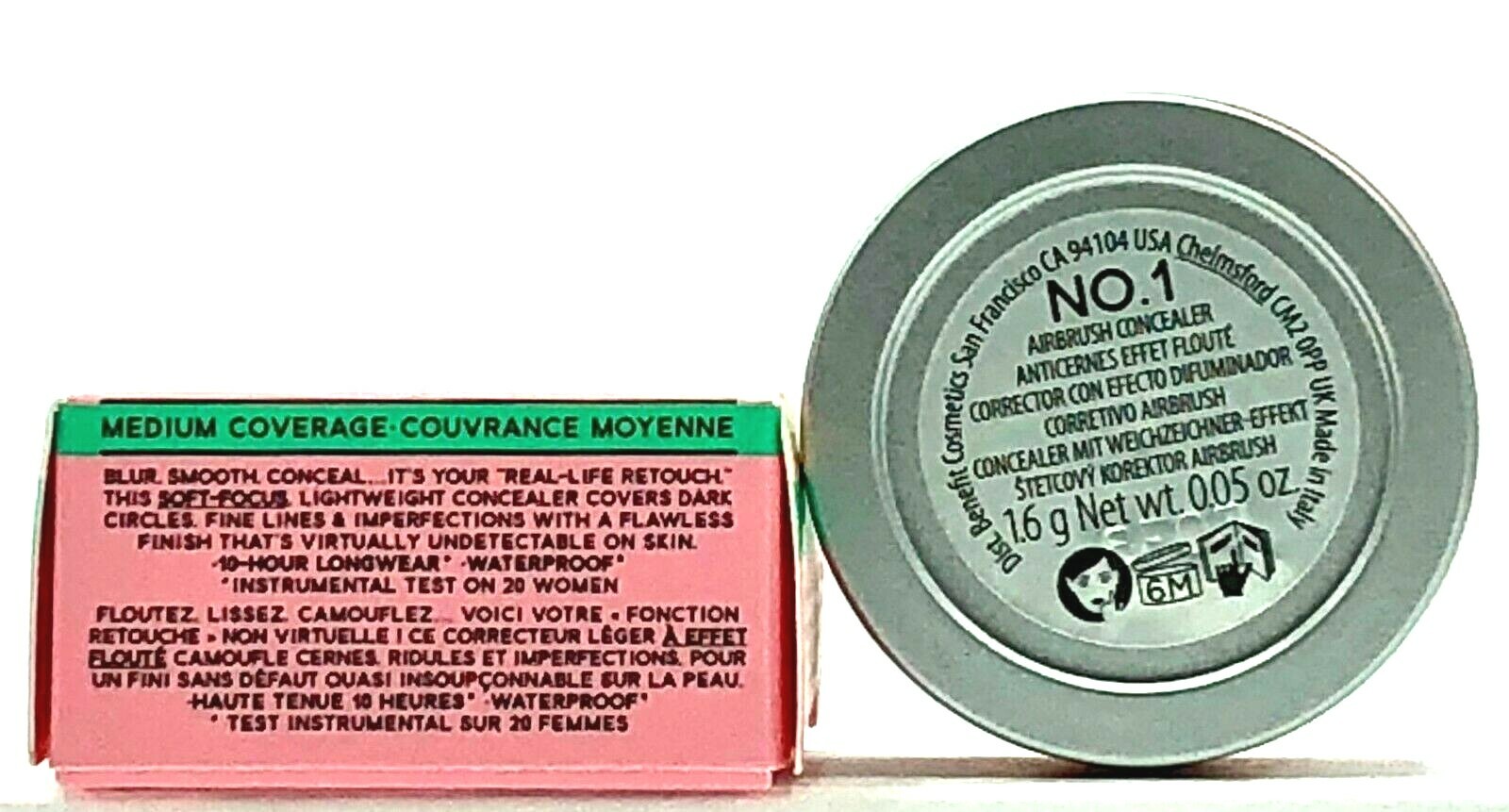 BENEFIT COSMETICS Boi-ing Airbrush Concealer 1 LIGHT Mini 1.6g/.005oz New in Box