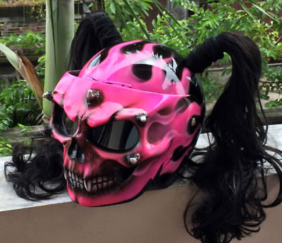 Custom Motorcycle Helmet Pink Skull Girls Helmet Cute Ponyta