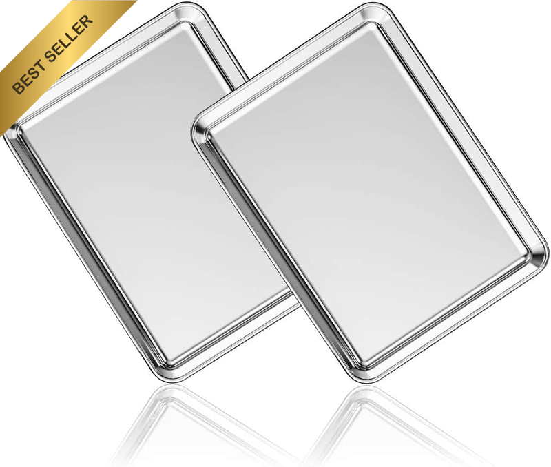 Stainless Steel Baking Sheet Set of 2,  Cookie Sheet Metal Baking Pan Oven Tray,
