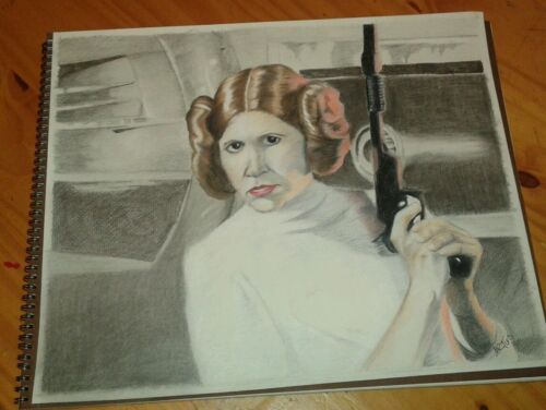 Original 14x17 mixed media drawing of Carrie Fisher/Princess