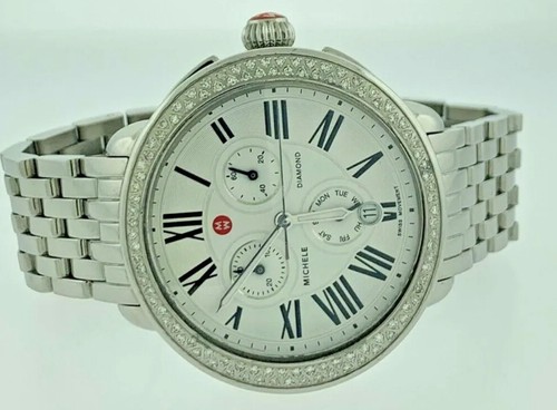 Pre-owned Michele Diamond Dial Round Face Chronograph 0.60ct Ladies Watch