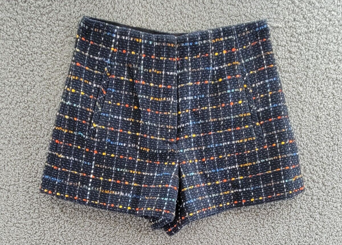 Veronica Beard Jazmin Plaid Shorts Women's 4 Navy Multi Zip/Hook & Bar Closure - Picture 2 of 18