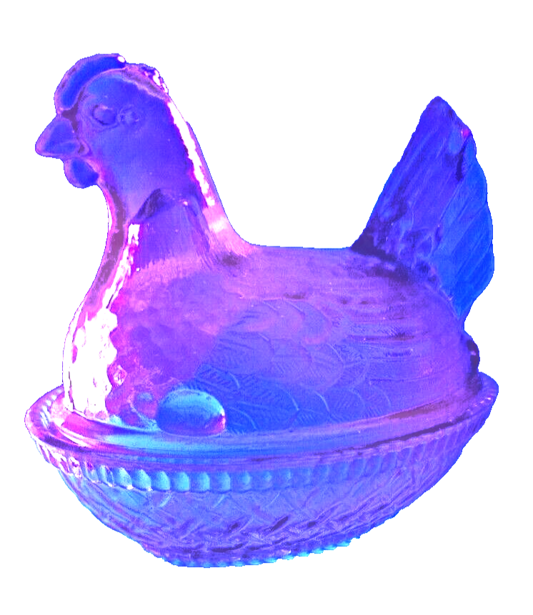 Wilkerson Art Deco Trinket Key Lime Hen Chicken Glow Glass On Basket 3.25" Wide