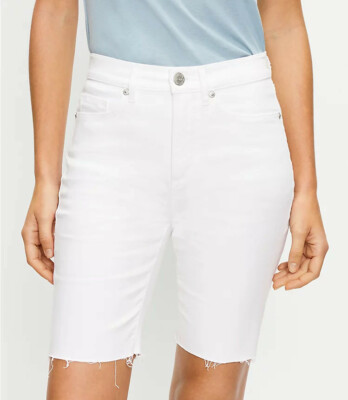NEW Loft Size 27 4 Women's White High Rise Waist Jean Denim Bike Shorts