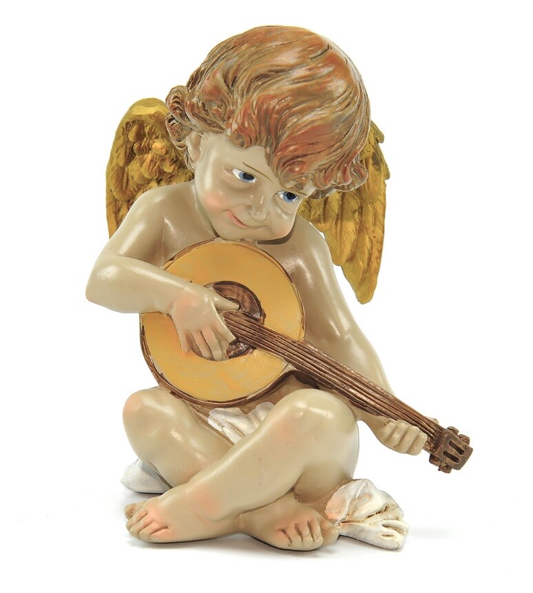 Statua Ornamentale Decorativa Angelo Con Chitarra In Ceramica Colorata idea