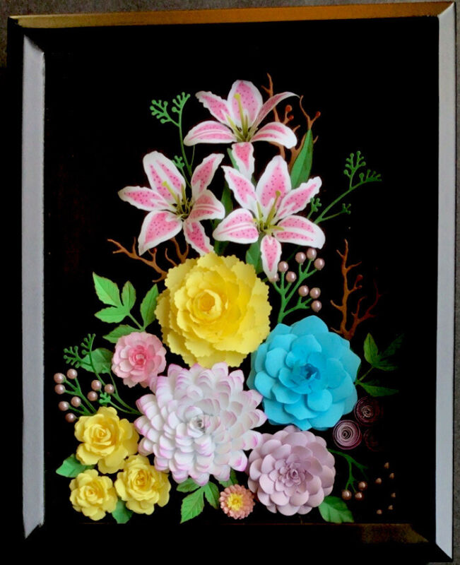 Wall Art Shadow Box Framed Home Decor Mixed Paper Flower