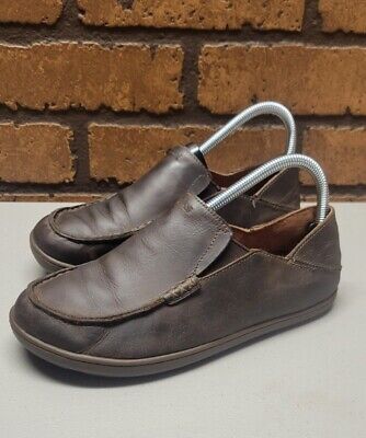 Olukai Moloa Boys US Sz B5 Leather Slip On Shoes Loafers Sandals 30130-6313