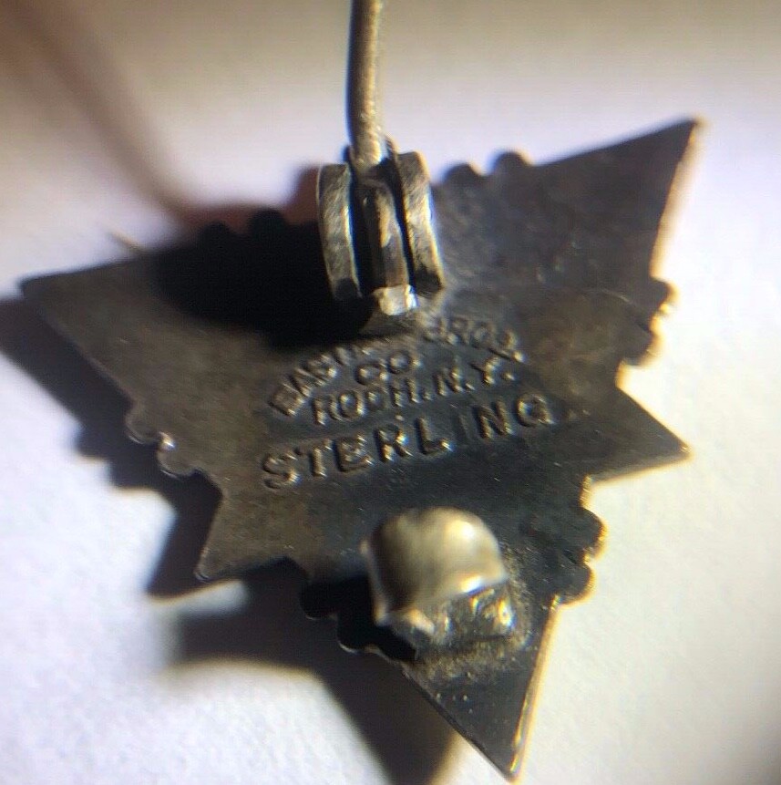 ANTIQUE STERLING SILVER ENAMEL BASTION BROTHERS MASONIC TRIANGLE PIN M S 8 10