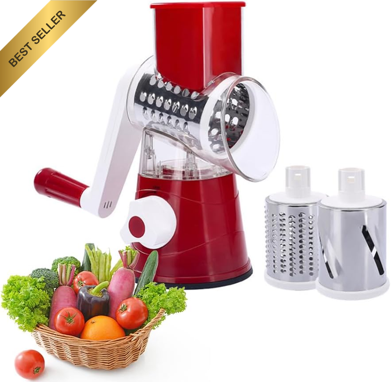 3-In-1 Rotary Vegetable Chopper & Cheese Grater - Manual Food Slicer with Stainl