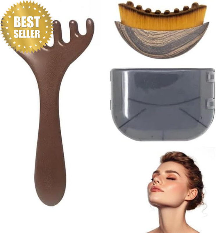 Lymphatic Contour Face Brush with Wooden Massage Brush, 2Pcs Lymphatic Contour F