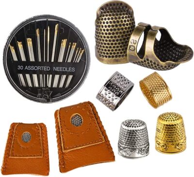 8 Pcs Sewing Thimble + 30 Needles, Finger Protector Fingertip... 