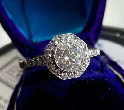 14K White Gold Plated 2Ct Round Lab-Created Diamond Women's Valentine Gift Ring