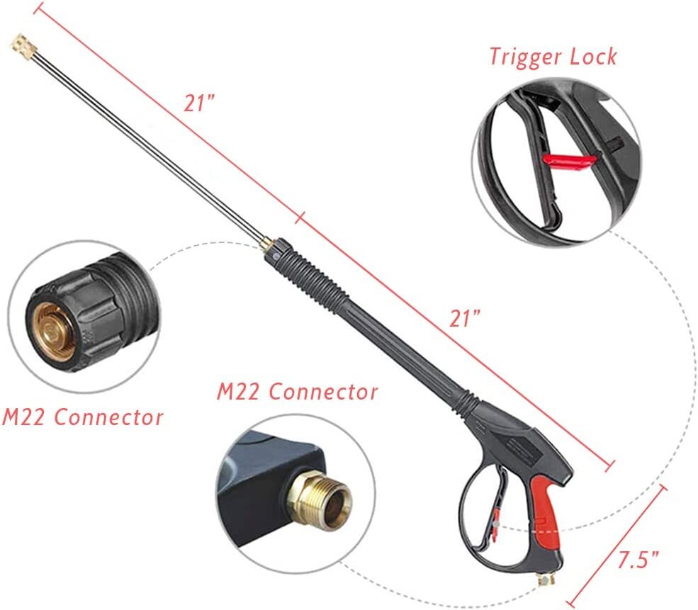 4000PSI High Pressure Power Washer Spray Gun Wand Lance Nozzle Tips Hose Kit M22