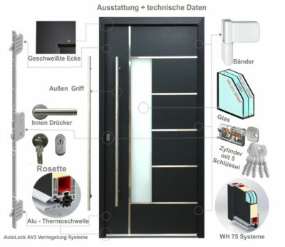 Haustür Welthaus WH75 Aluminium mit Kunststoff LA40 Frankfurt Tür Eingangstür 