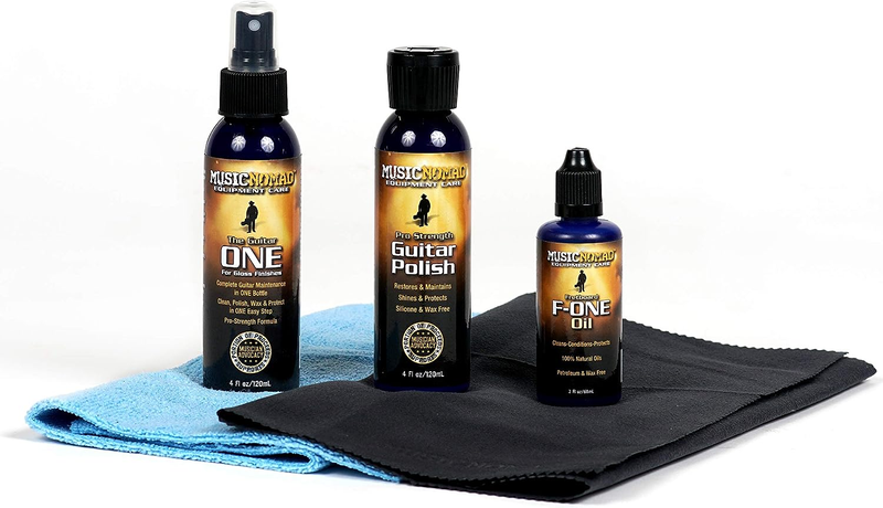 Guitar Complete Cleaning & Care Kit: Cleaner, Polish, Fretboard Oil & 2 Cloths (