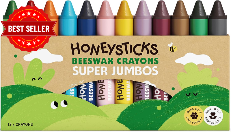 Super Jumbo Crayons (12 Pack) - Non Toxic Crayons for Kids - 100% Pure Beeswax a