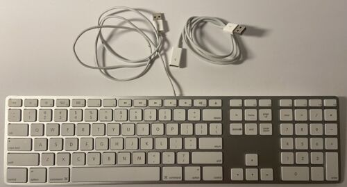 Apple Wired Keyboard A1243 Aluminum White USB Passthrough Tested Works