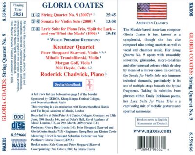 KREUTZER QUARTET GLORIA COATES: STRING QUARTET NO. 9; SONATA FOR VIOLIN SOLO; LY