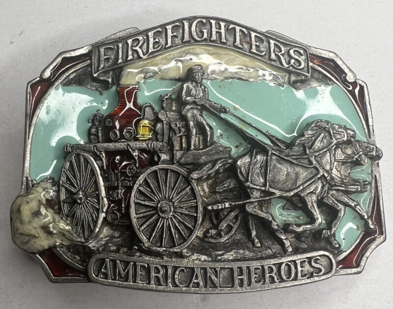 1988 The Great American Buckle Co. Firefighters American Heroes VTG Belt Buckle