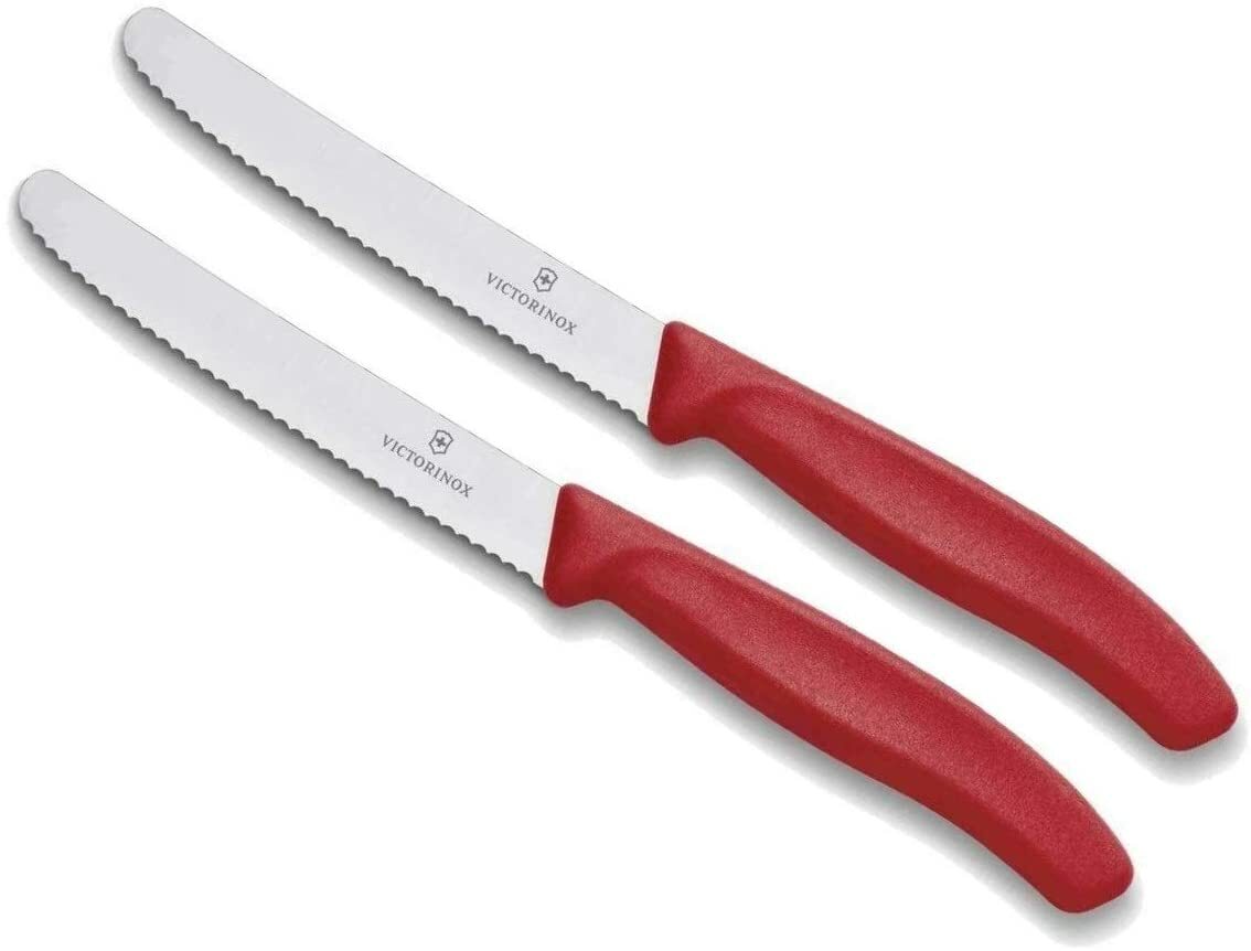 2 Stück Victorinox Tafelmesser Brotzeitmesser Küchenmesser Tomatenmesser rot