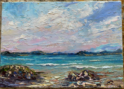 ORIGINAL OIL Painting ''OCEAN BEACH''  impasto 7''x5'' by Olga Diduh.