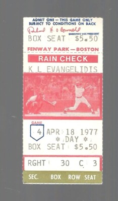 1977  RED SOX VS TIGERS  TICKET STUB  NM+  FERGIE JENKINS  HOF  CAREER WIN #210