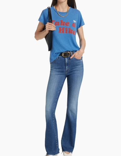 Pre-owned Mother Denim Women's The Crusier Sneak Fray Jeans Hike Baby Blue