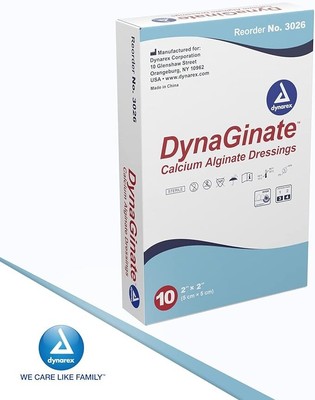 Dynarex DynaGinate Calcium Alginate Wound Dressing 2'' x 2'' Sterile 10/Box # 3026