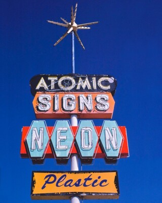 8x10 Color vintage photo the Atomic Signs Neon Sign, Farmington, NM.