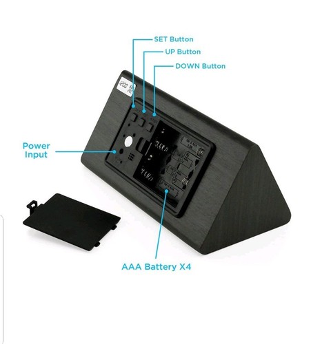 Wooden Alarm Clock LED Digital Time Temperature Humidity Display Voice Control.