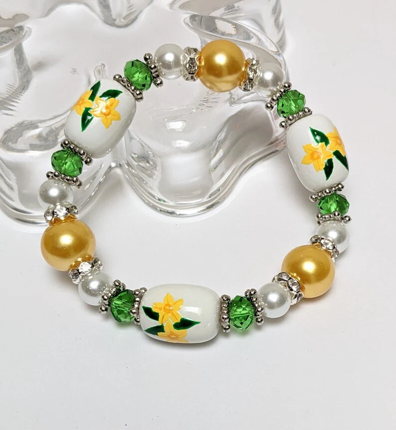 Flower Bracelet Carolina State Flower Yellow Jasmine Bracelet Stretch Bracelet
