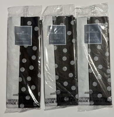 3x Hallmark Tissue Paper-White/Black with Dots -8 Sheets Per Pack  NEW