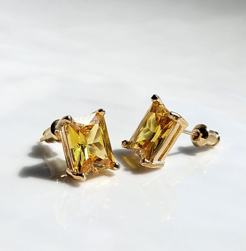 Yellow Citrine 8mmx10mm Rectangle Stud Earrings 14k Yellow