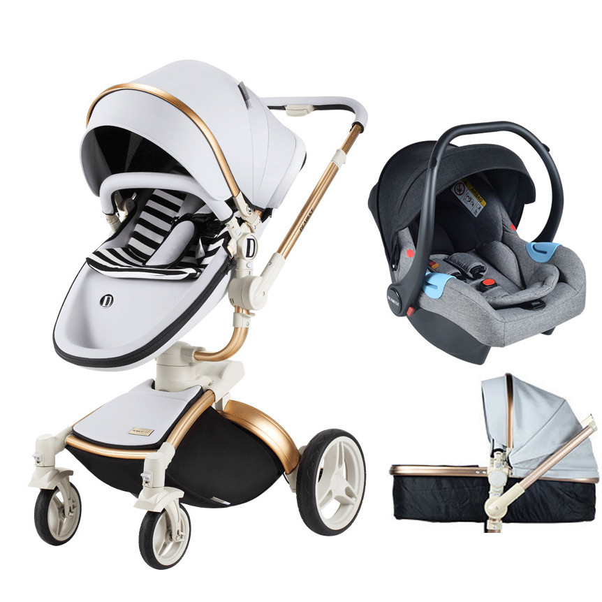Baby Stroller 3 in 1 travel system Bassinet PU infant buggy Pushchair/&car seat