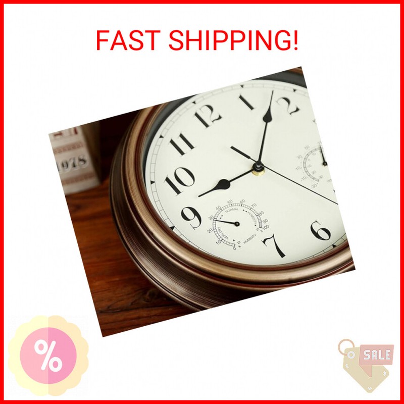 Rsobl 12 Inch Indoor Outdoor Wall Clock Waterproof with Temperature and Humidity