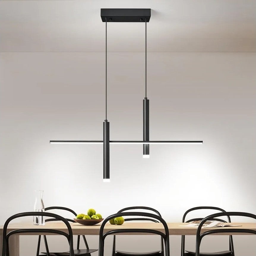 Modern LED Linear Pendant Light with Dual Spotlights Dimmable Pendant Lights