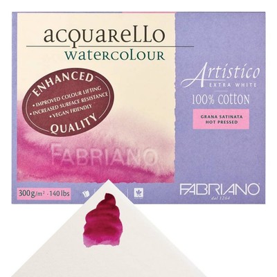 Fabriano Artistico Wtrclr Block-12''x16'' Veg Ex White, 140lb Hot Prs,20Shts
