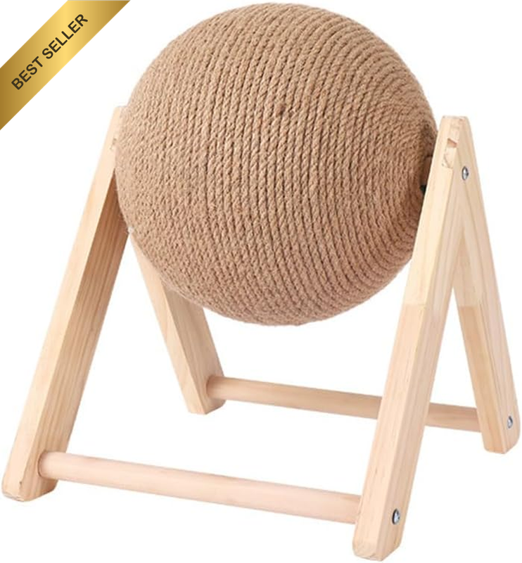 Cat Toys Sisal Scratcher Ball, Natural Sisal Cat Scratching Ball, Solid Wood Scr