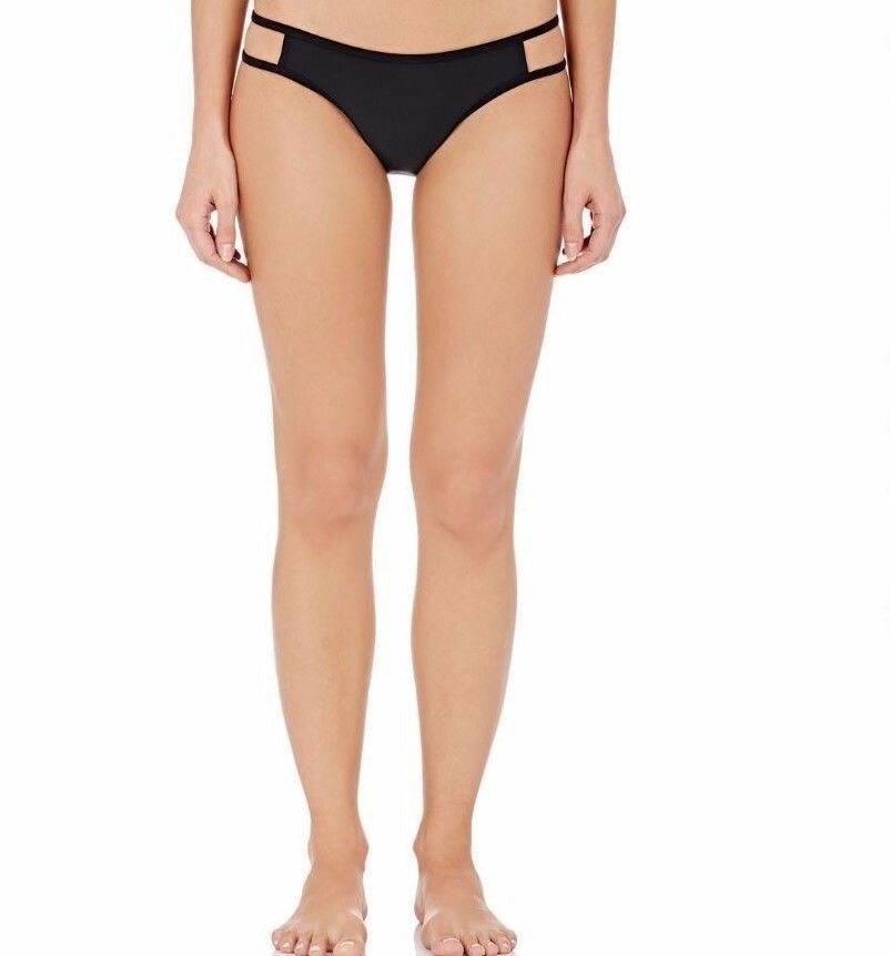 Chromat Womens Swmwear Solid Black Luna Cut Out Hipster Bikini Bottom Size L