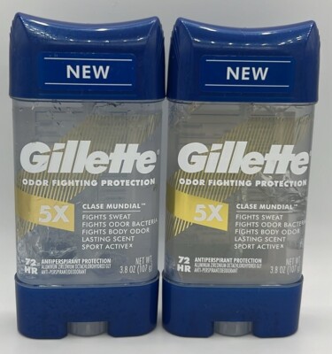 2PK Gillette Gel Deodorant ~ 5X Clase Mundial ~ 3.8 OZ EACH ~ NEW ~ EXP 8/24