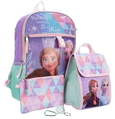 Disney Frozen Kids Backpack Set With Lunch Bag, Supply Case, Carbiner, Key Chain