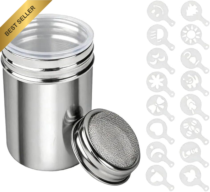 2 Pack Fine Mesh Stainless Steel Chocolate Powder Shaker, Cinnamon & Powder Suga