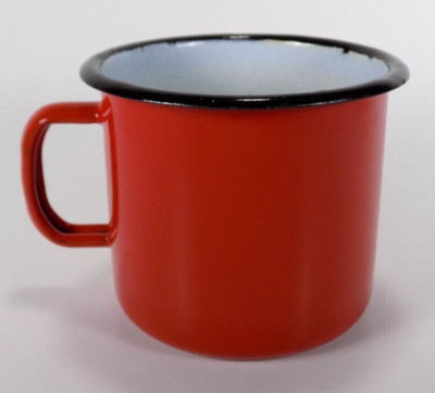 Enamel Enamelware Mug White Red Farmhouse Vintage Small Coffee Espresso 1/4