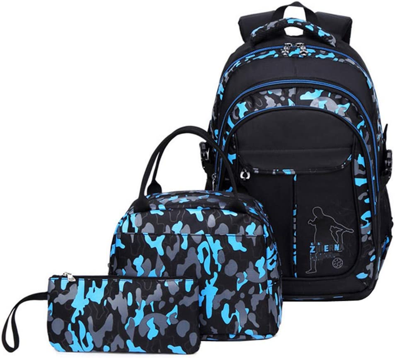 Blue Camo Boys Backpack and Lunchbox Set for Kids 3 Pieces, Camouflage Kids Back
