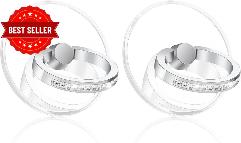 2 Pack Phone Ring Grip Holder, Transparent Mobile Finger Stand, Strong Adhesive