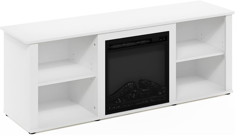 Classic 60 Inch TV Stand with Fireplace, Solid White
