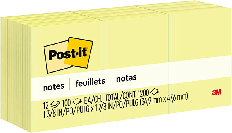 Post-It Mini Notes, 1.5X2 In, 12 Pads, Sticky, Clean Removal, Recyclable (653)