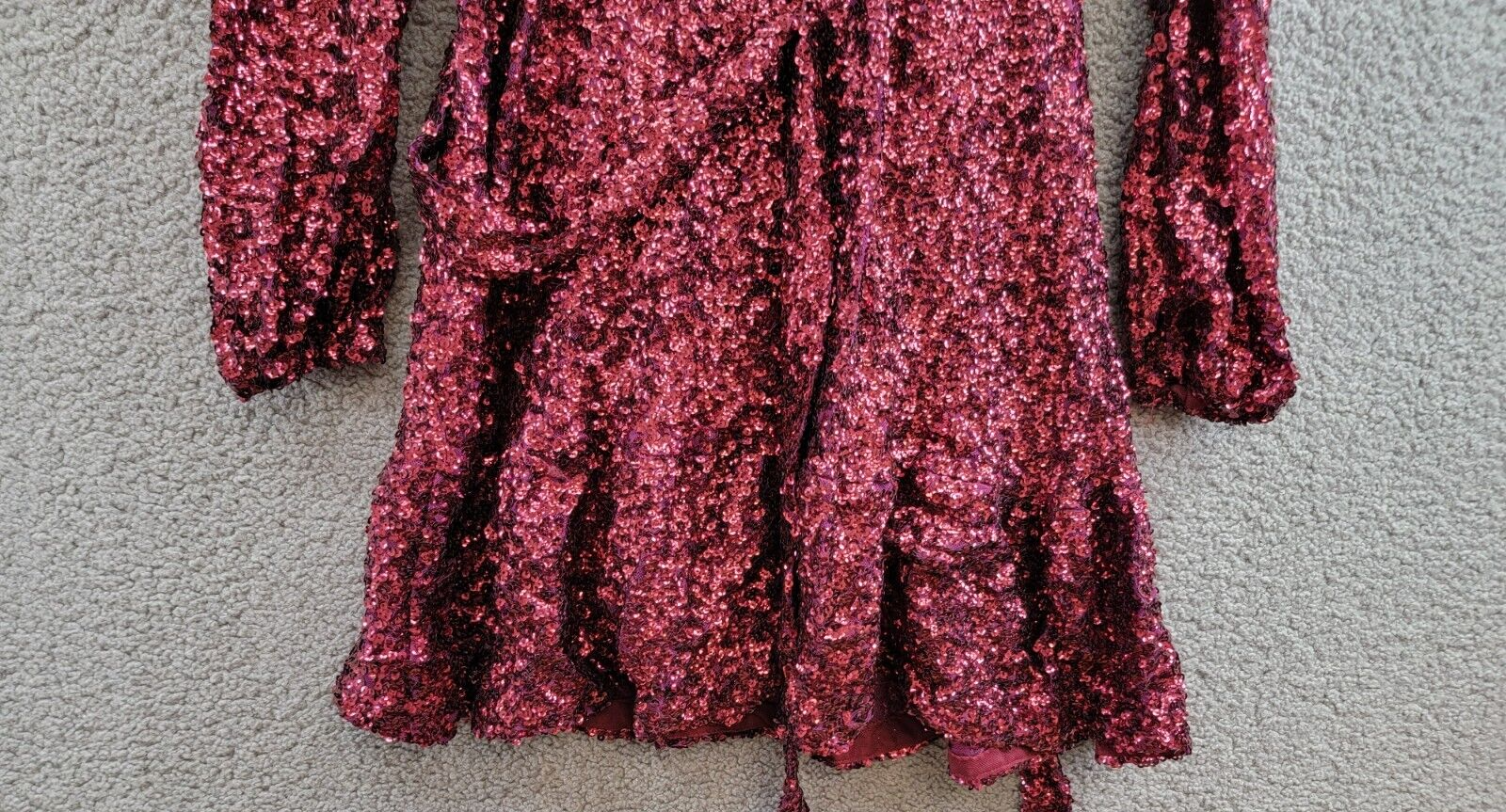 Betsy & Adam Sequin Belted Long-Sleeve Dress Women's 6 Plum V-Neck Snap Pullover - Picture 4 of 16