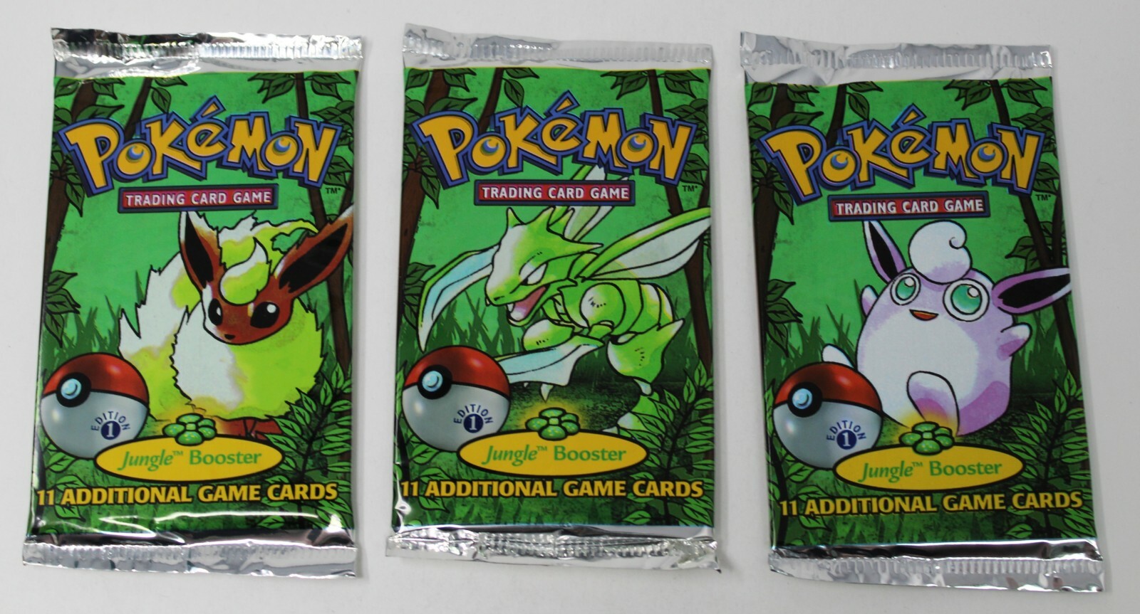 ポケモンカードゲーム　jungle ブースターパック　1ed 未開封　3セット Pokemon 1st Edition Jungle 3 Booster Pack Art Set Unweighed